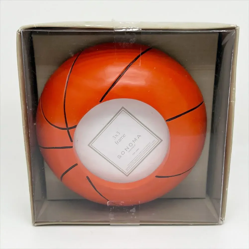 New in Box Sonoma Basketball Shaped Photo Picture Frame 3x3